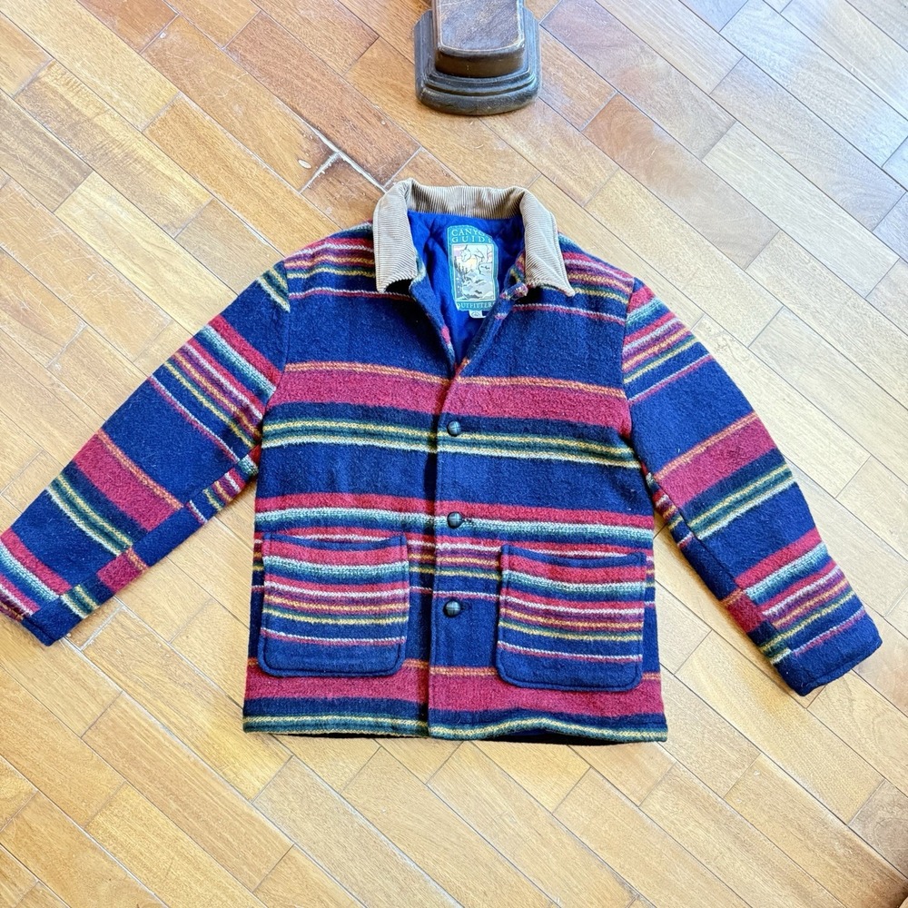 VTG 80s Women Sz M Aztec Southwestern Quilted Wool Barn Coat Corduroy Collar USA